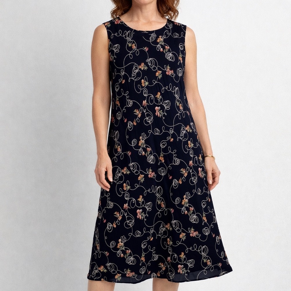 J.Stevens Petites Vintage 90s Midi Dress Floral Size 10P Rayon USA